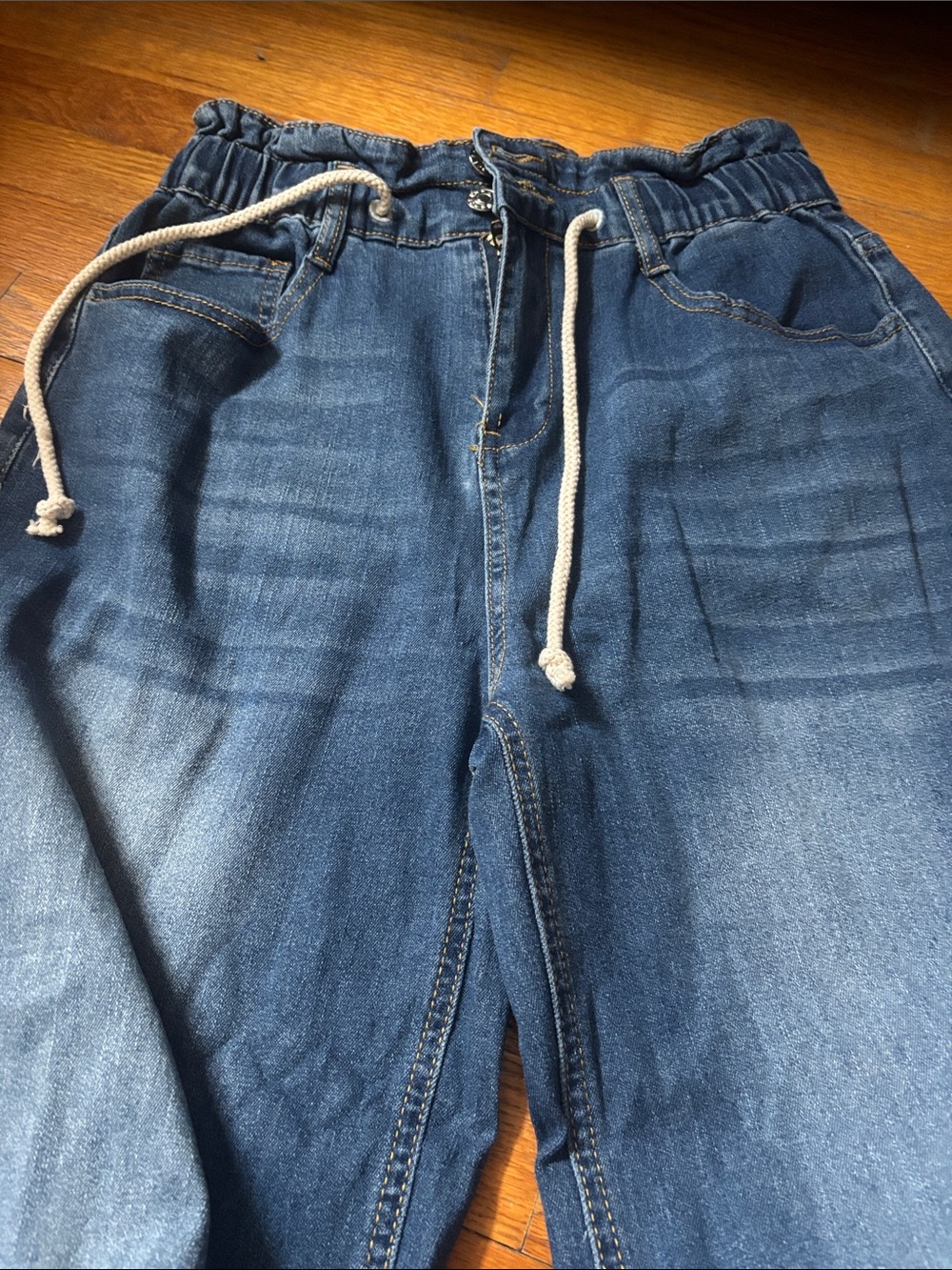 Amazon Women's Blue Wide-Leg Denim Joggers with Drawstring